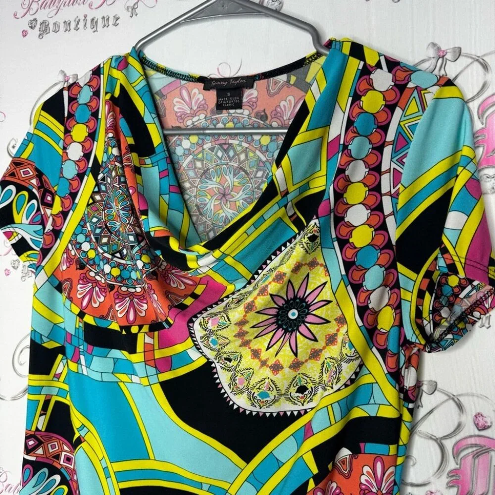 Sunny Taylor dress psychedelic bright groovy paisley circles boho print - Picture 8 of 8